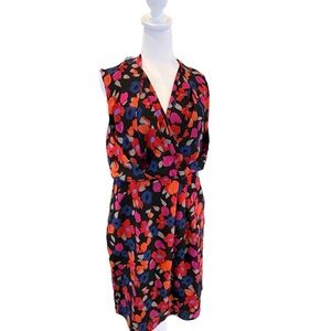 NWOT. Dalia. Sz: S. Red/Blue/Black Floral dress w/POCKETS!!! Roomie fit.